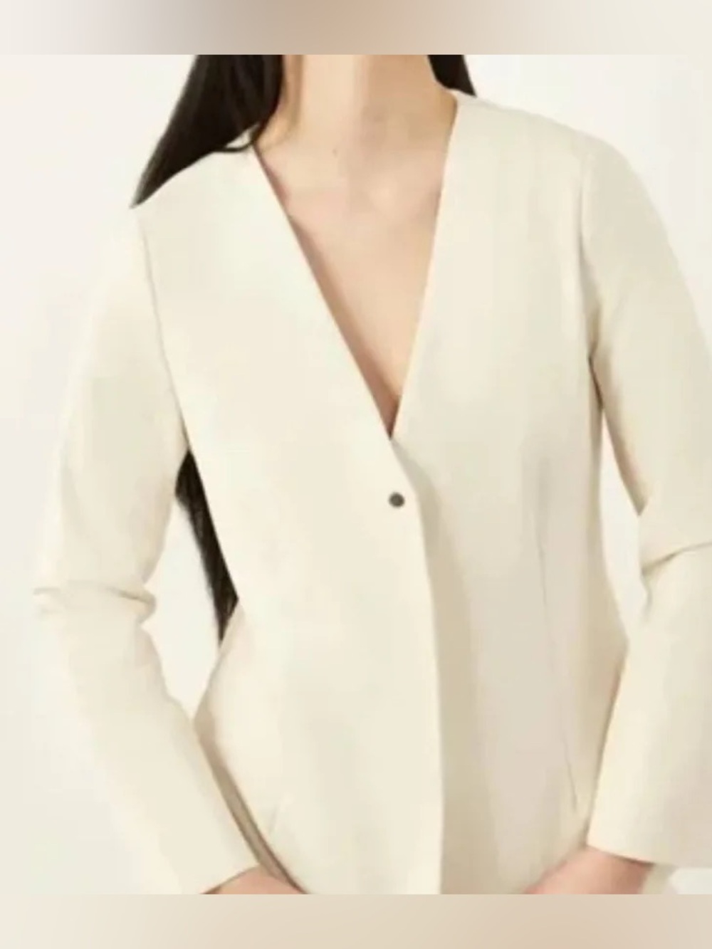 ADAY Strategy V Neck Blazer Jacket Size XS Oat Cream Collarless Stretch